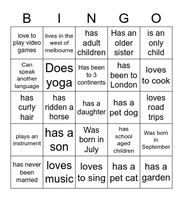 people bingo Card