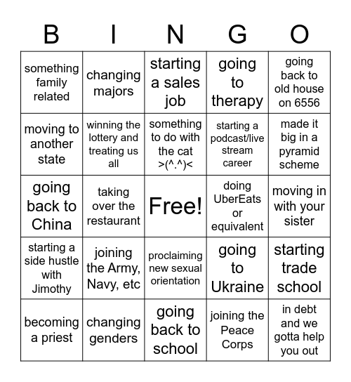 Peter's Public Proclamation Bingo Card