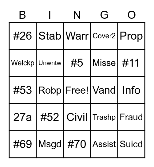 Call Taker Bingo Card