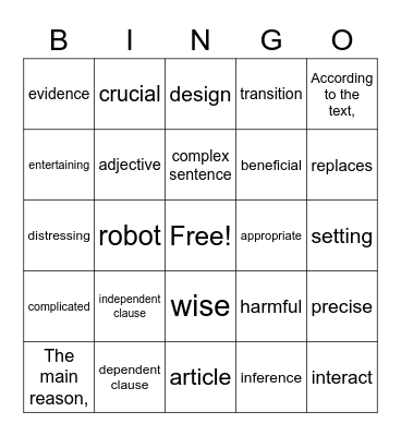 English 3D Academic Writing Bingo Card