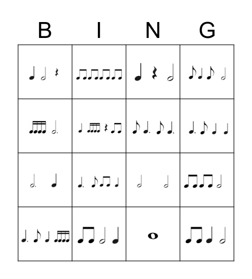 Rhythm Bingo 2 Bingo Card