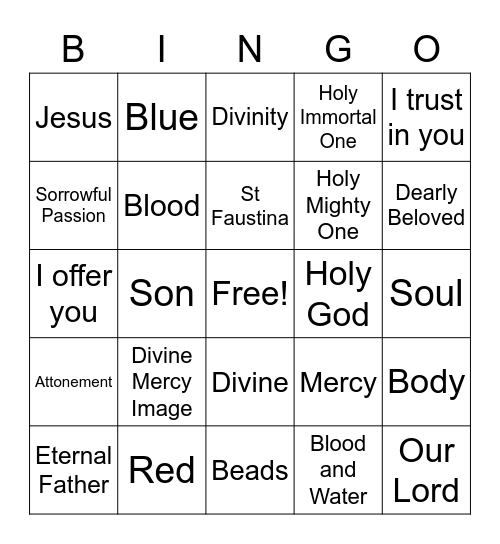 Divine Mercy Bingo! Bingo Card