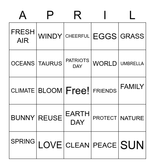 APRIL BINGO Card