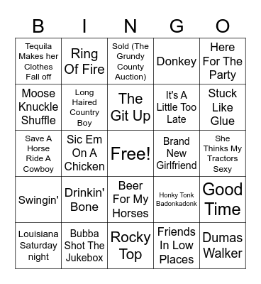 Tavern Country Hits- Field Goal Bingo Round Bingo Card