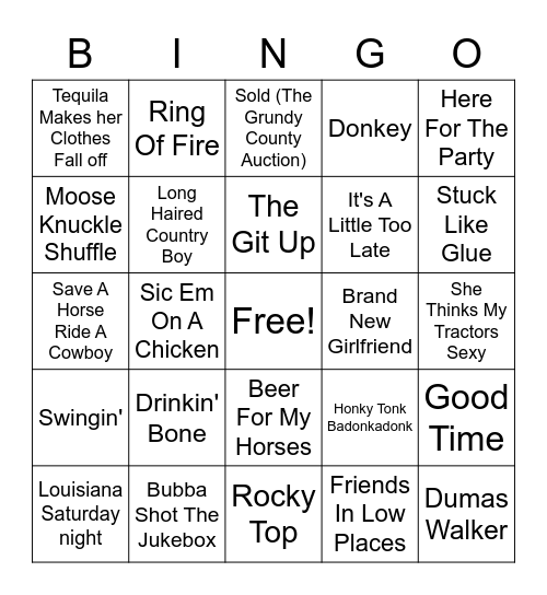 Tavern Country Hits- Field Goal Bingo Round Bingo Card