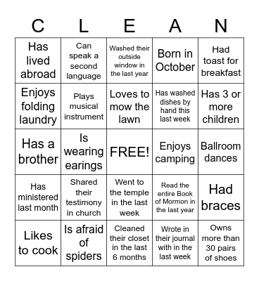 Spring Cleaning Bingo Card
