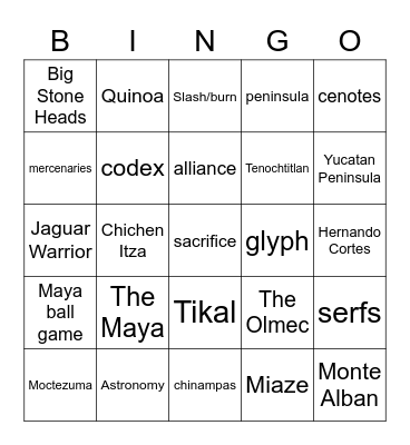 Mesoamerican Bingo Card