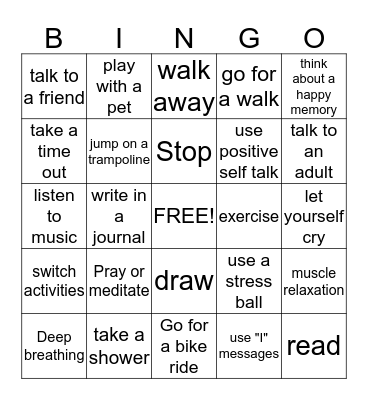 Coping stategies Bingo Card