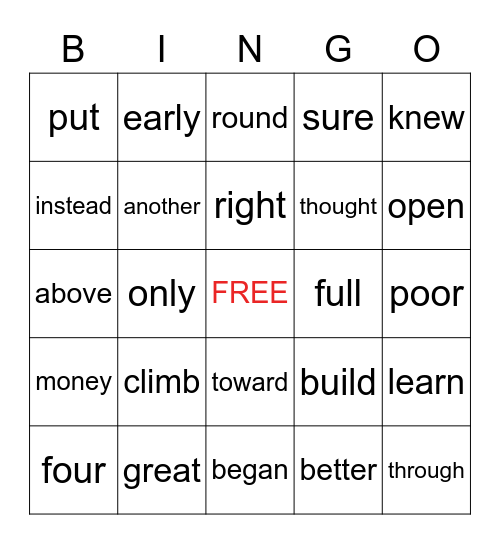 1st - Block 5 Bingo Card