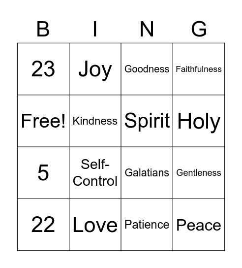 The fruits of the holy spirit Bingo Card