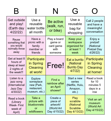 April Bingo Card