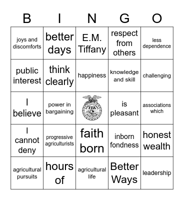 FFA Bingo Card