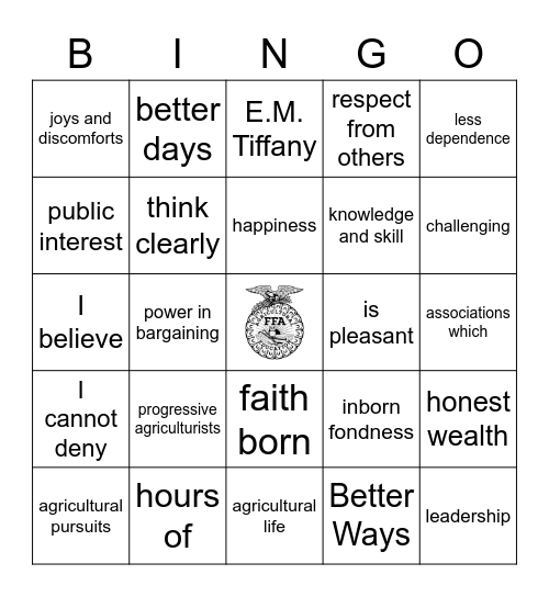 FFA Bingo Card