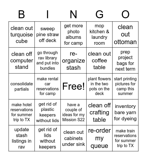 Spring Cleaning & Organizing Bingo Card