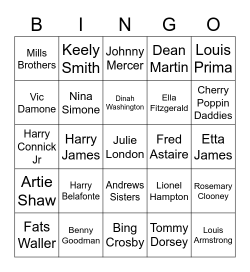 Swing & Big Band Bingo Card