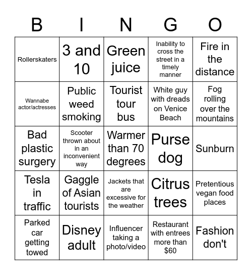 LA Bingo Card
