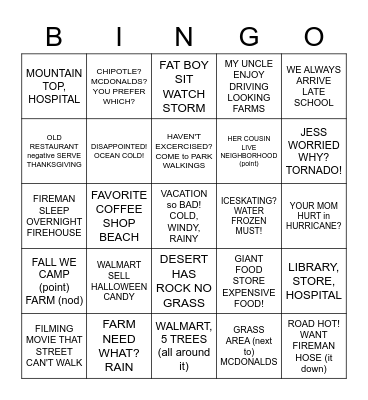 ASL Weather/Location Bingo Card