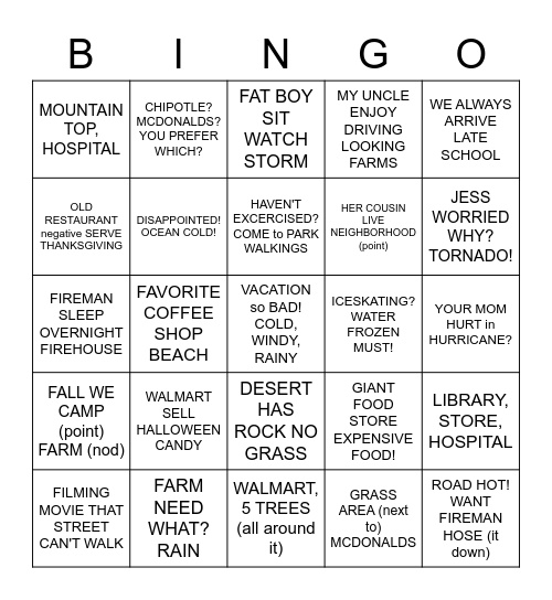 ASL Weather/Location Bingo Card