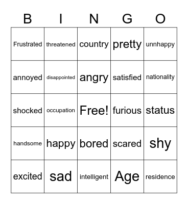 "Here I am" Bingo Card