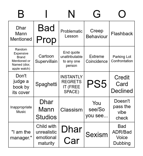 Dhar Mann Bingo Card
