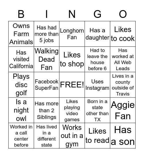 Untitled Bingo Card