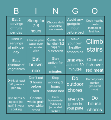 25 Days Healthy Bingo! Challenge Bingo Card
