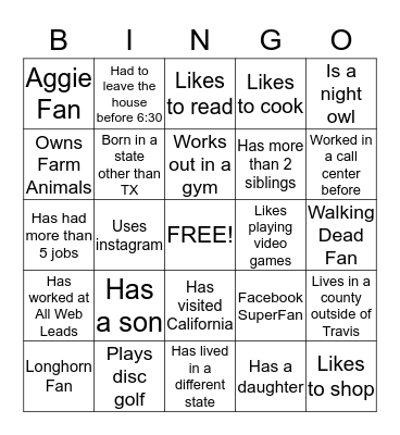 Untitled Bingo Card