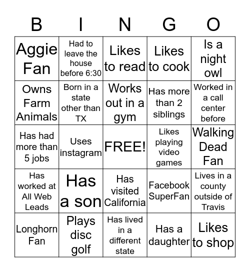 Untitled Bingo Card