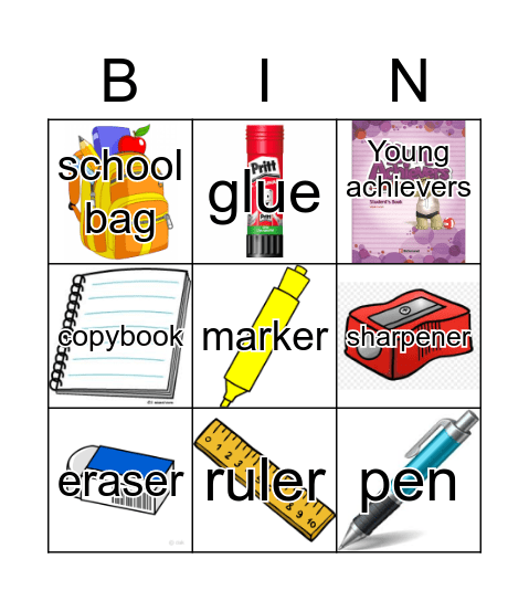 School Objects Bingo Card