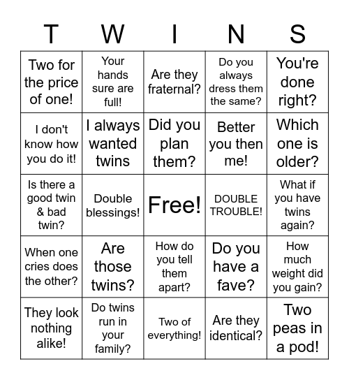 TWINGO! Bingo Card