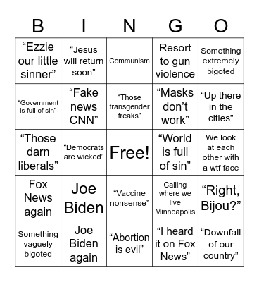 Grandpa Bingo Card