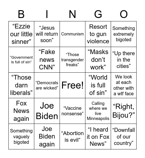 Grandpa Bingo Card