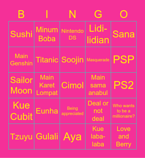Jessica Punya Bingo Card