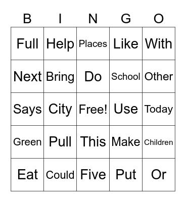 Word Bingo Card