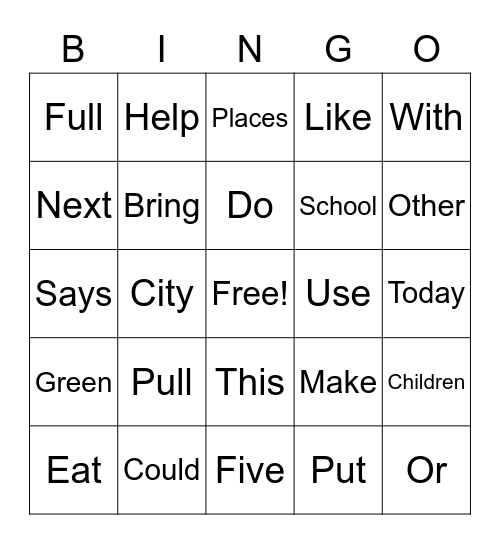 Word Bingo Card