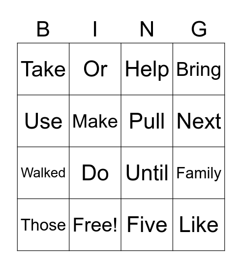 Word Bingo Card