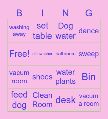 Chores Izzy Bingo Card