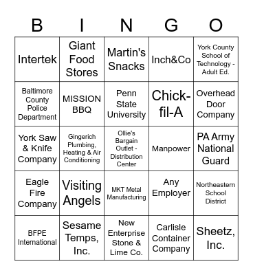 Job Fair Bingo Card