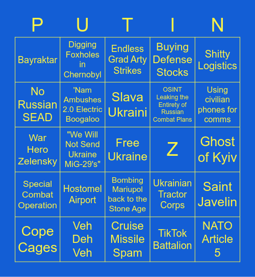 Ukraine War Bingo Card