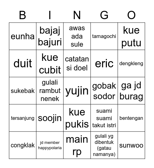 yujin Bingo Card