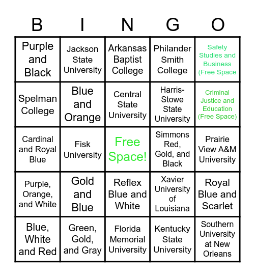 "Bingo - HBCU Style" Bingo Card