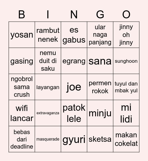 EUNHA Bingo Card