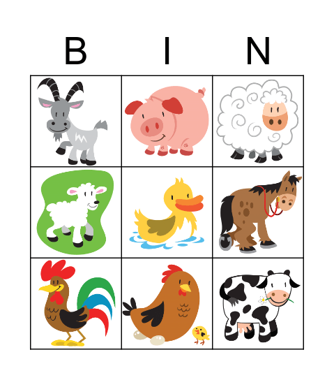 Farm animals Bingo Card