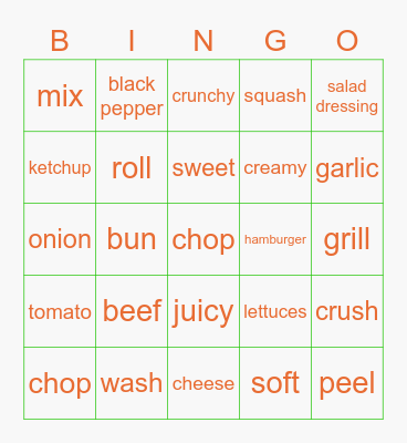 Food Bingo Card