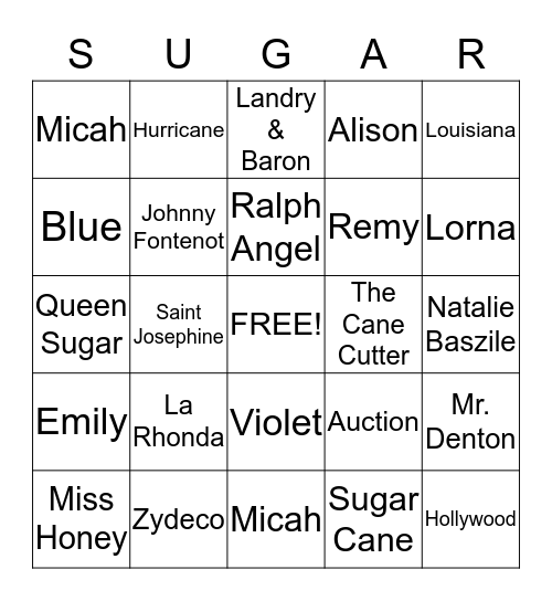 Queen Sugar BINGO Card