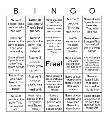 50 years of Theo! Bingo Card