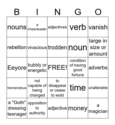 Eng. I Vocabulary #1 Bingo Card