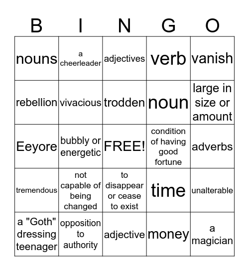 Eng. I Vocabulary #1 Bingo Card