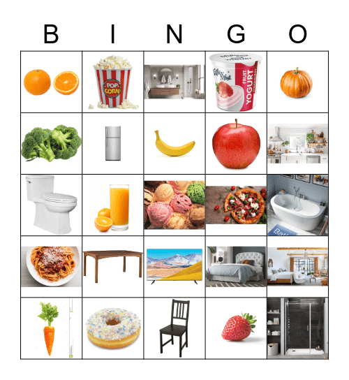 REVISION (food, drinks, rooms in the house, furniture) Bingo Card