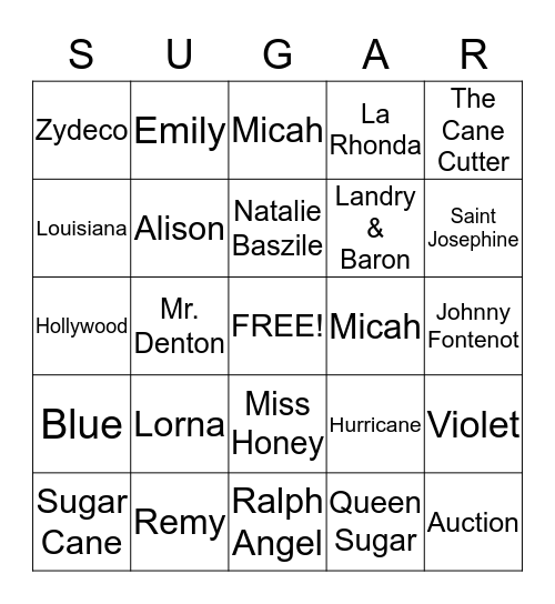 Queen Sugar BINGO Card